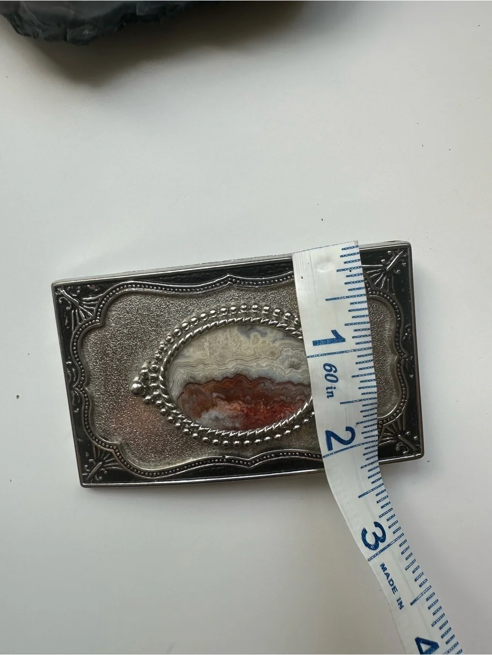 Antique-Style Silver Belt Buckle with Resin Agate Center